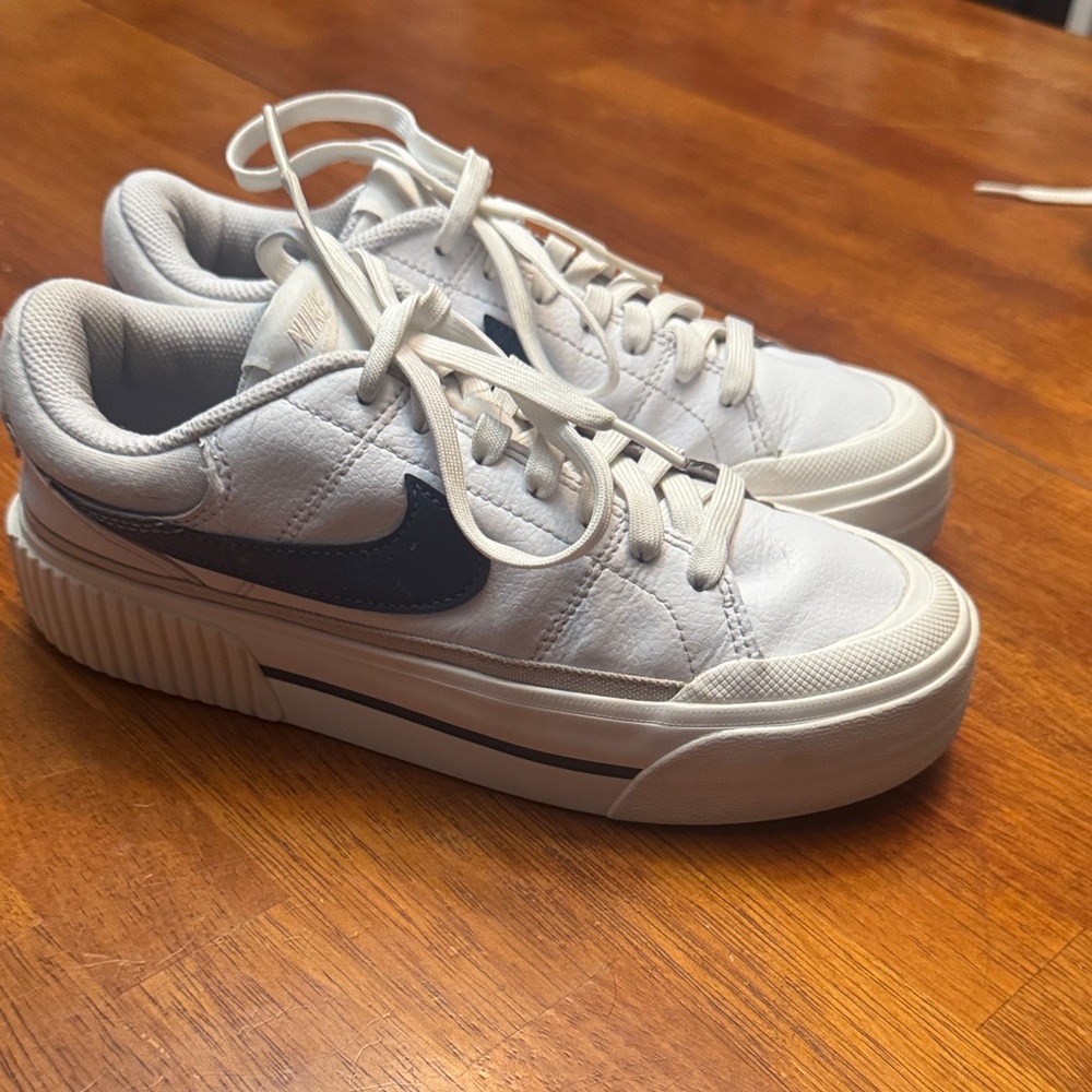 Nike White and Navy legacy court lift sneakers